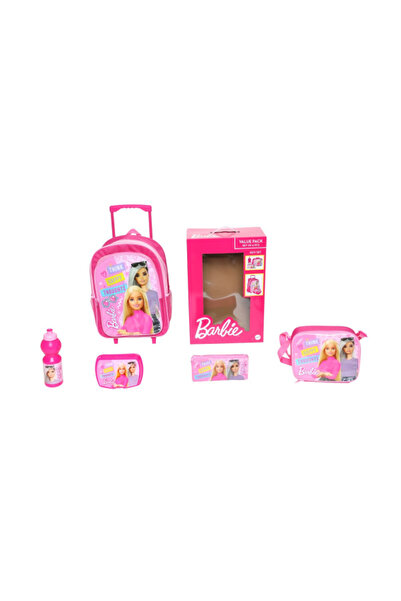 Marvel مجموعة من 5 قطع من حقيبة ظهر بعجلات ومقبض تلسكوبي وسحاب مطبوع عليها صورة باربي