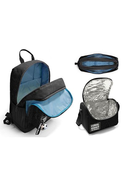 Coral High Primary and Secondary School School Bag Trio - Boy, Black and White Football