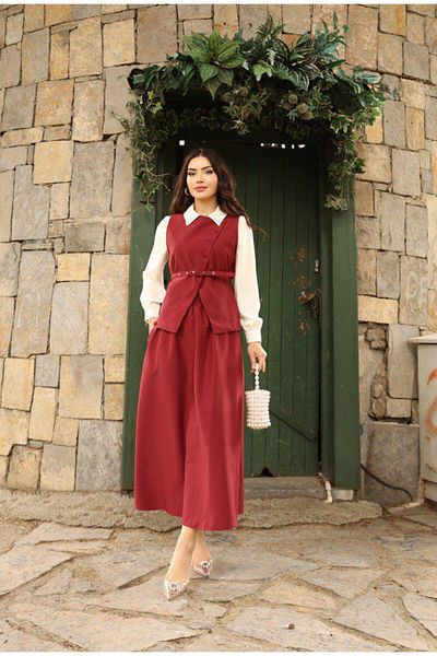 Dadali Belted Vest Suit Bordo