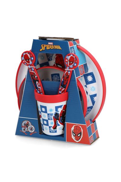 Stor 5-Piece Microwave Safe Plastic Premium Bicolor Spiderman Dinnerware Set
