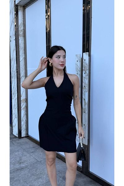 Nesil Mini Summer Dress with Back Cutout and Button Closure at Neckline