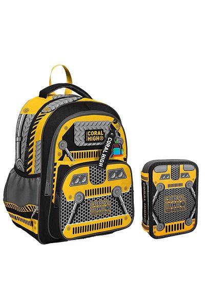 Coral High Set de geanți și suport pentru stilouri pentru băieți robot galben negru