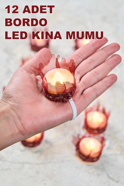Dantelux 12 Adet Led Süslü Kına Mumu - Bordo