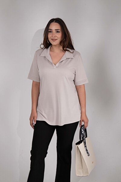 Roxxlen 1112038 Μπλούζα με γιακά πουκάμισο μεγάλου μεγέθους