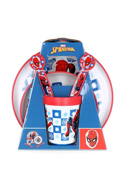 Stor 5-Piece Microwave Safe Plastic Premium Bicolor Spiderman Dinnerware Set