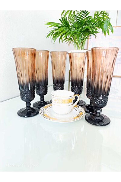 bellanest Vintage Siyah-Füme 6adet Cam Bardak-Kahveyanı-Meşrubat-Su bardağı 1...