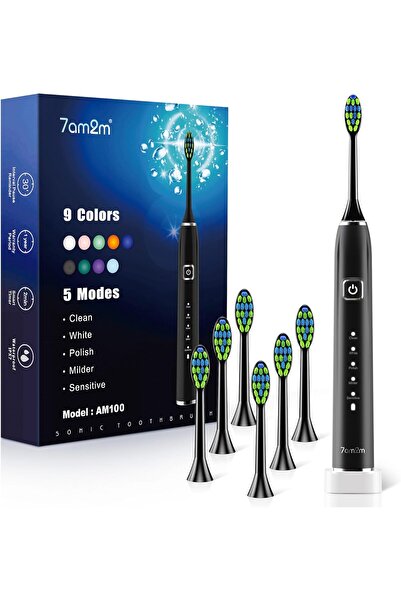 7am2m فرشاة أسنان كهربائية سونيك مع 6 رؤوس فرشاة للبالغين والأطفال، شحنة واحد...