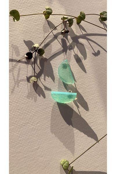 MISS GOLDEN Serrated Crystal Pattern Water Green Color Gold Accessories Half Circle Moon Shape Epoxy Earrings Handmade