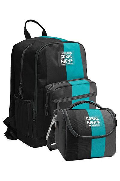 Coral High Set rucsac și nutriție pentru școala primară și gimnazială - Linie neagră turcoaz pentru băieți