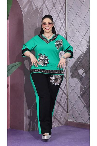 Kokostrendi Floral Crystal Stone Tracksuit Set - Green