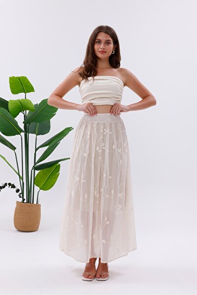 Pulli Collection Embroidery Embroidered Semi-Transparent Organza Effect Skirt
