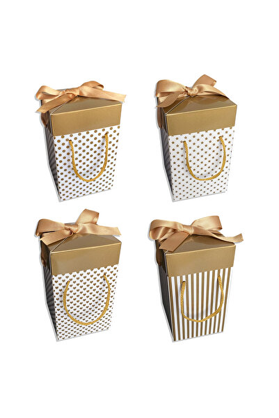 Liya Design Prints , Beyaz ve Altın Renkli 4lü set 9x9x15 cm Özel Tasarım Hed...