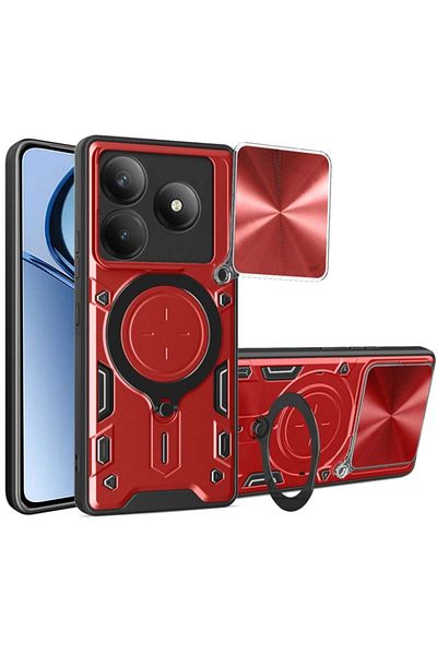 SKYDDAR INNOVATION Case for Realme C63 / C61, CamGuard Pro, Magnetic Ring, Camera Protection, sticker set, Red