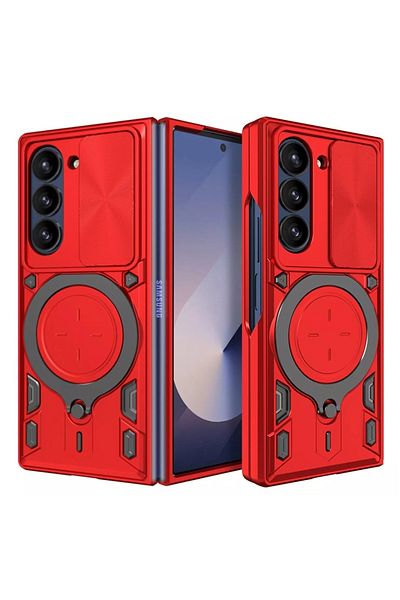 SKYDDAR INNOVATION Case for Samsung Galaxy Z Fold6, CamGuard Pro, Magnetic Ring, Camera Protection, sticker set, Red