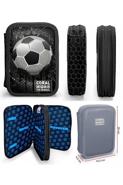 Coral High Set de geanți și organizator pentru creion pentru băieți cu imprimeu de fotbal alb negru 23653+1115