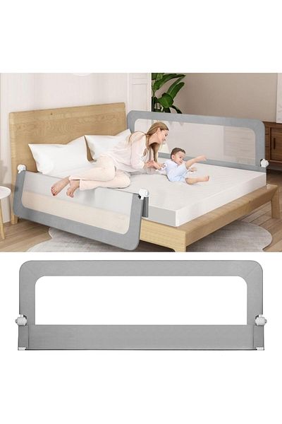 fulina Bed Rail Guard for Toddlers,Lift Foldable,Adjustable Height Fall Protection Mesh Guardrails,1.5M