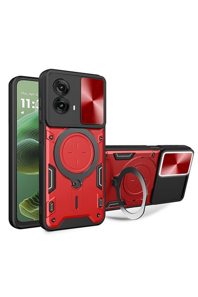 SKYDDAR INNOVATION Case for Motorola Moto G35, CamGuard Pro, Magnetic Ring, Camera Protection, sticker set, Red