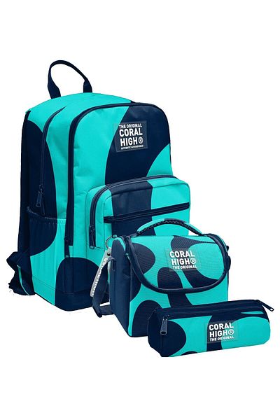 Coral High Geantă de școală pentru școala primară și gimnazială - băiat, dungi de culoare turcoaz bleumarin