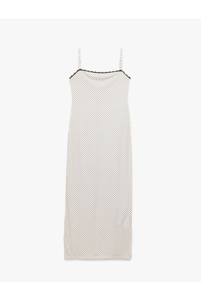 Koton Long Polka Dot Slip Dress with Thin Straps