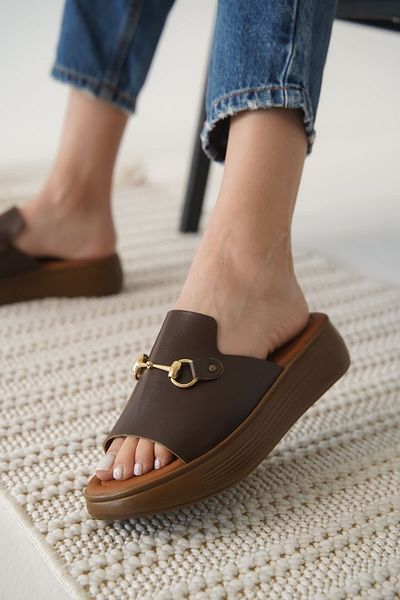 MarjinalTrendim Nelly Bitter Brown Genuine Leather Slippers