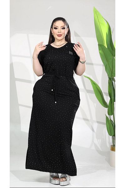 Kokostrendi Full Crystal Stone Dress - Black