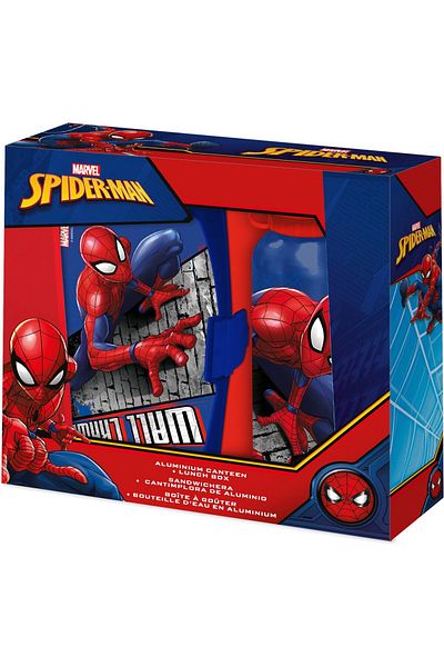 SPIDERMAN Set of plastic sandwich box, BPA-free, and aluminum water bottle, 400 ml, multicolor, Spiderman