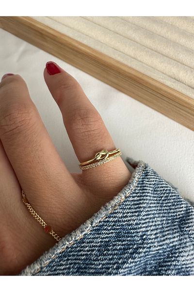 ringbox Gold Knot Detailed Little Finger Ring