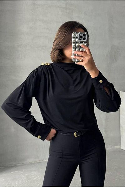 Moda Rosa 25Y7046 - Black - Gold Button Tunic