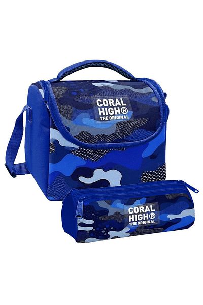 Coral High Băiat Copil Albastru Bleumarin Camuflaj Termo Lunchbox și Geantă pentru creion cu trei compartimente Se