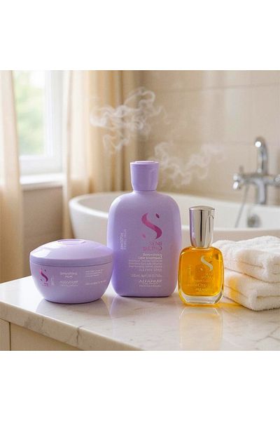 Alfaparf Milano Șampon de netezire Semi Di Lino 250 ml Mască, 200 ml Cristalli Liquidi Oil 15 ml