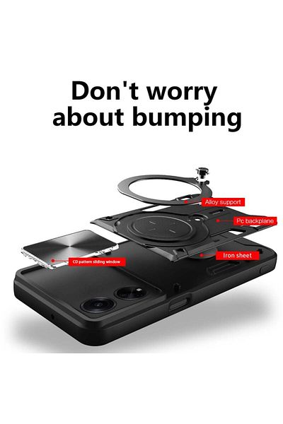 SKYDDAR INNOVATION Husă pentru Oppo A98 5G, CamGuard Pro, inel magnetic, protecție cameră, set autocolante, neagră