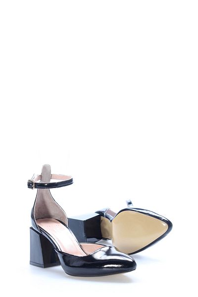 Ayakkabıhane Inside and Outside Genuine Patent Leather Black Women's Thick Heeled Shoes Ah08064261218