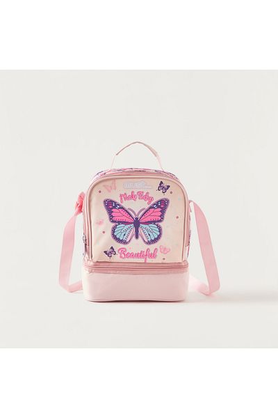 MUST Butterfly Print Lunch Bag with Adjustable Strap and Top Handle