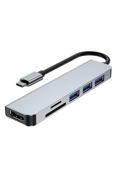 NewEvo Adapter Hub USB Type-C 3.1 Multiport 6 in 1 to HDMI 4K 30HZ, 2 x USB 3.0, PD 60W Charging Port
