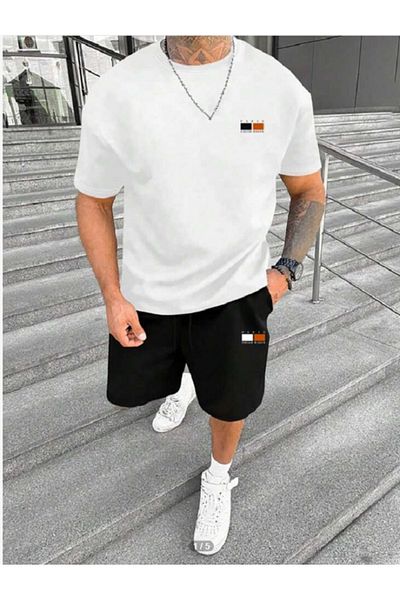 x-compass life Unisex Oversize Wide Leg T-Shirt Shorts Bottom Top Paris Logo Double Suit Women/Men