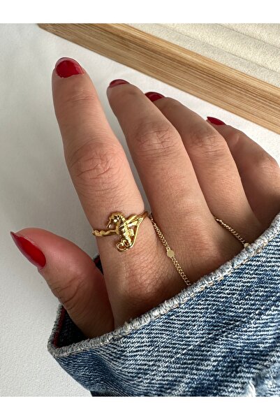 ringbox Gold Steel Tarnish Free Seahorse Ring