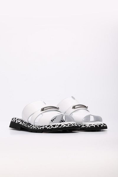Ayakkabıhane Genuine Leather Inside and Outside White Stylish Women's Flat Slippers Ah087102611097
