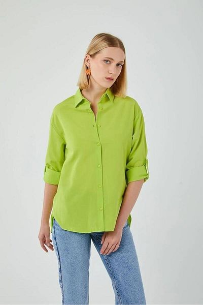 Mixray 4162 Women's Long Basic Shirt Neon Green