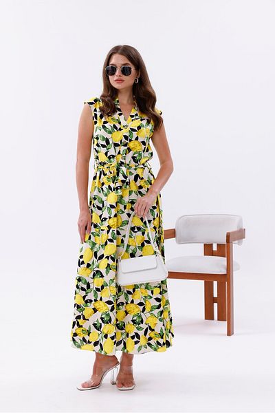 Pulli Collection Rochie midi cu curea din viscoză cu model de lămâie