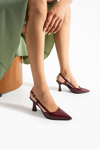 Papuckurdu Burgundy Patent Leather Evening Dress Heeled Shoes