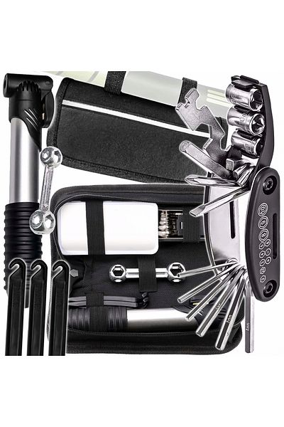 NewEvo ® 21 Bike Tool Set, With Mini Pump, 16 in 1 Multifunctional Tool, Repair Patches, Carrying Bag