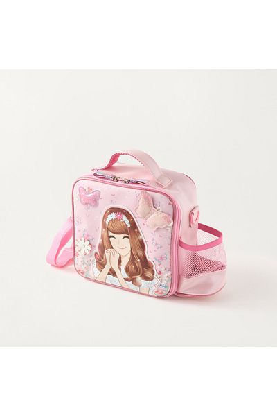 minmie Printed Lunch Bag with Detachable Strap and Zip Closure