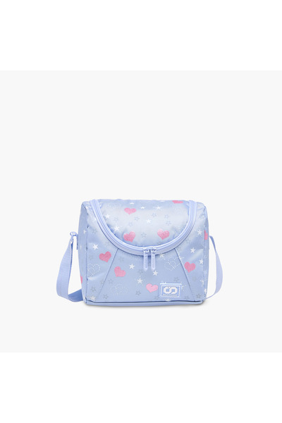 Sami Studio Heart Print Lunch Bag with Zip Closure and Strap