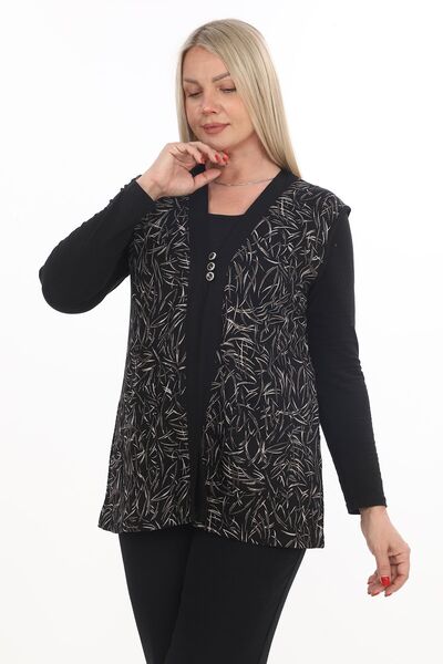 motix Desenli Düğmeli Kadın Yelek – Rahat Kalıp
