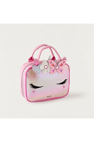 OMG Unicorn Ear Applique Lunch Bag with Handles and Zip Closure