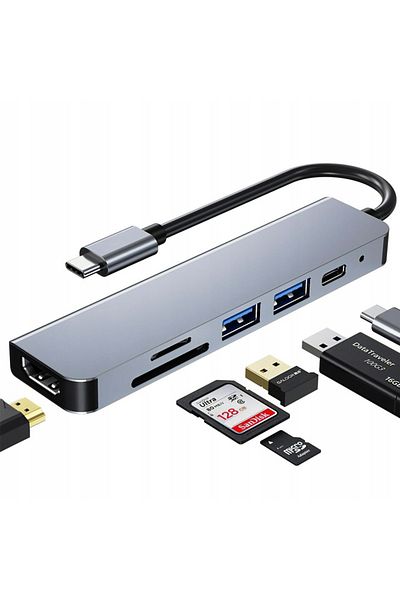 NewEvo Adapter Hub USB Type-C 3.1 Multiport 6 in 1 to HDMI 4K 30HZ, 2 x USB 3.0, PD 60W Charging Port