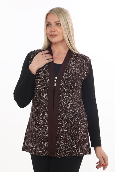motix Desenli Düğmeli Kadın Yelek – Rahat Kalıp
