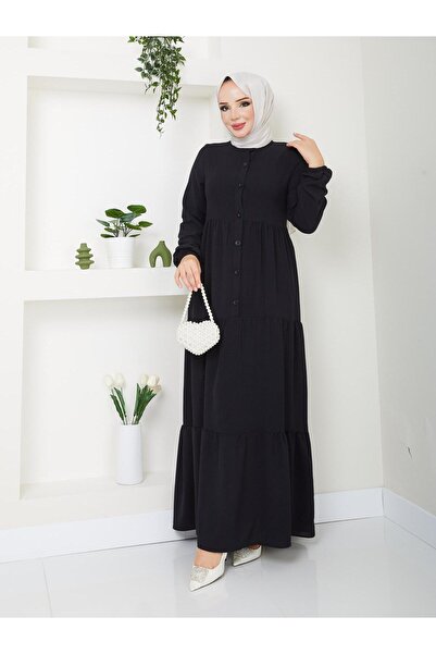 exxitcollection Γυναικείο Ayrobin Μαύρο Κομψό και Άνετο Υφασμάτινο Φόρεμα Hijab