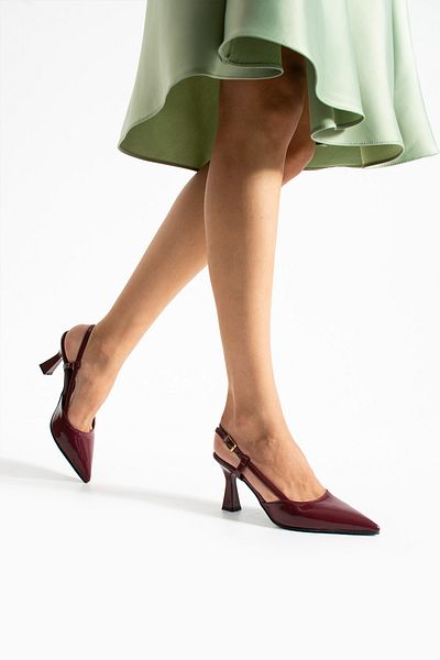 Papuckurdu Burgundy Patent Leather Evening Dress Heeled Shoes