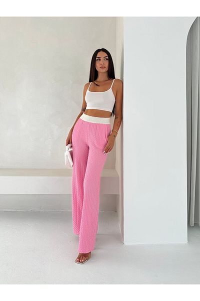 Gugus Women's Seersucker Waist Gucci Elastic Wide Leg Summer Pants
